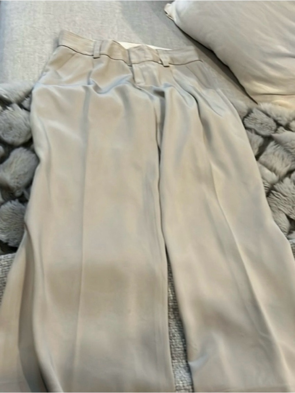 Alice + Olivia Cream Wide-Leg Trousers
